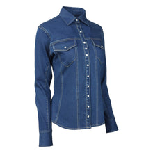 Load image into Gallery viewer, TuffRider Stone Washed Western Stretch Denim Shirt With Pearl Snaps