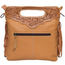 Load image into Gallery viewer, Tooling Leather Sling Cowhide Bag - Tan &amp; White / With Fringe
