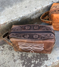 Load image into Gallery viewer, BootStitch Brown Tooled &amp; Leather Toiletry Bag   
