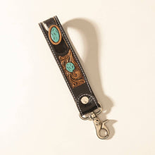 Load image into Gallery viewer, Tallin Bloom Handtooled Leather Keyfob/Purse Wristlet
