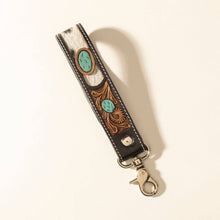 Load image into Gallery viewer, Tallin Bloom Handtooled Leather Keyfob/Purse Wristlet
