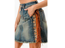 Load image into Gallery viewer, Grace in LA Tassel Denim Skirt
