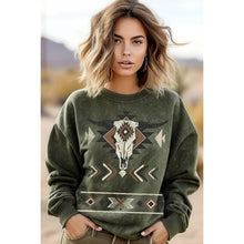 Load image into Gallery viewer, COW SKULL AZTEC MINERAL GRAPHIC SWEATSHIRTS
